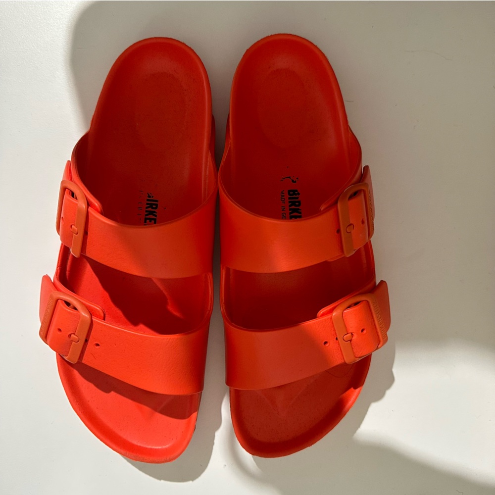 bright orange birkenstock sandals - size 8.5/9